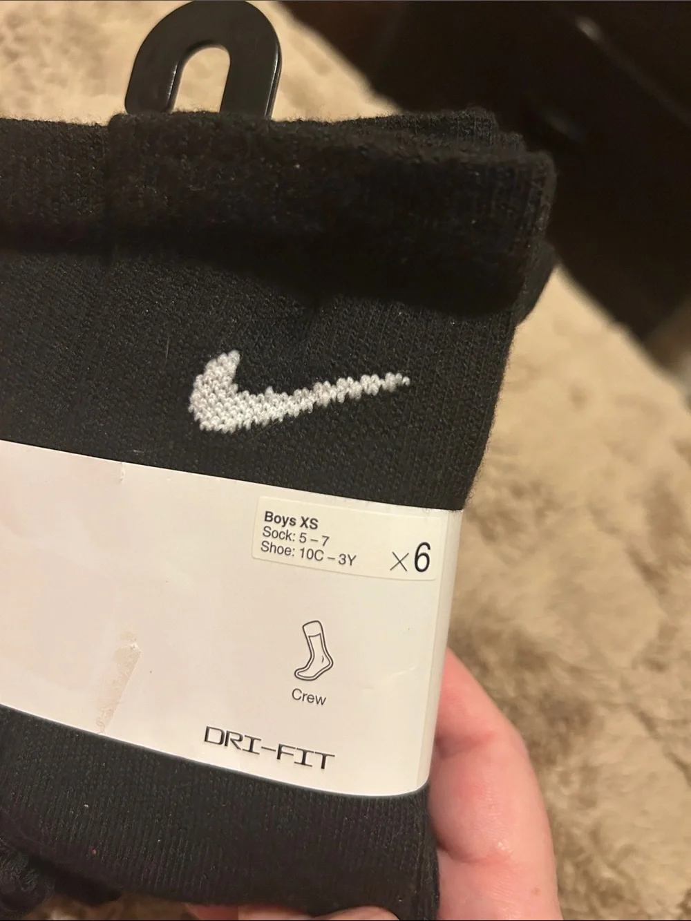Nike Black Crew Athletic Socks with White Swoosh - 6 Pack